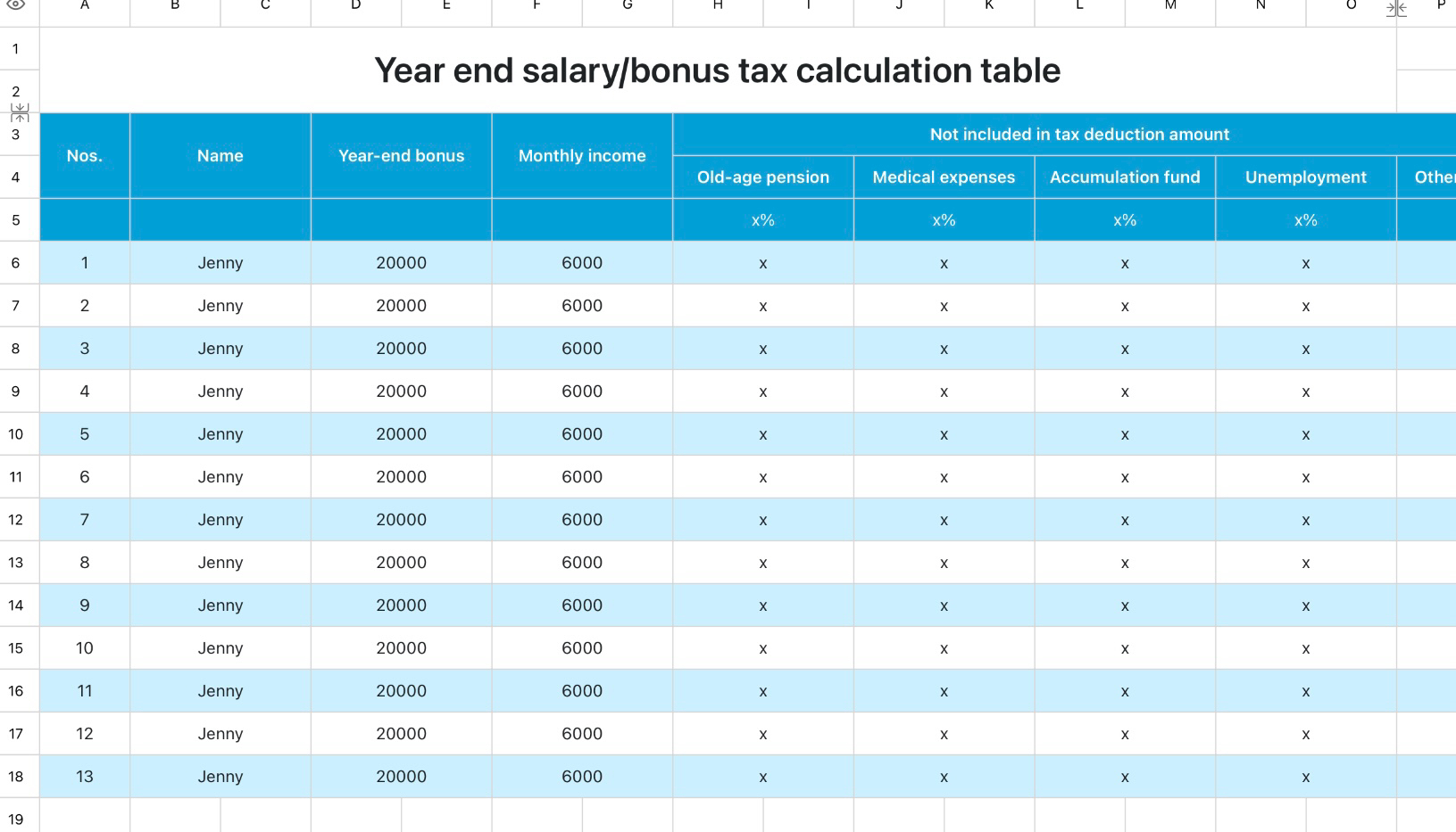 Year end salary/bonus tax calculation table
